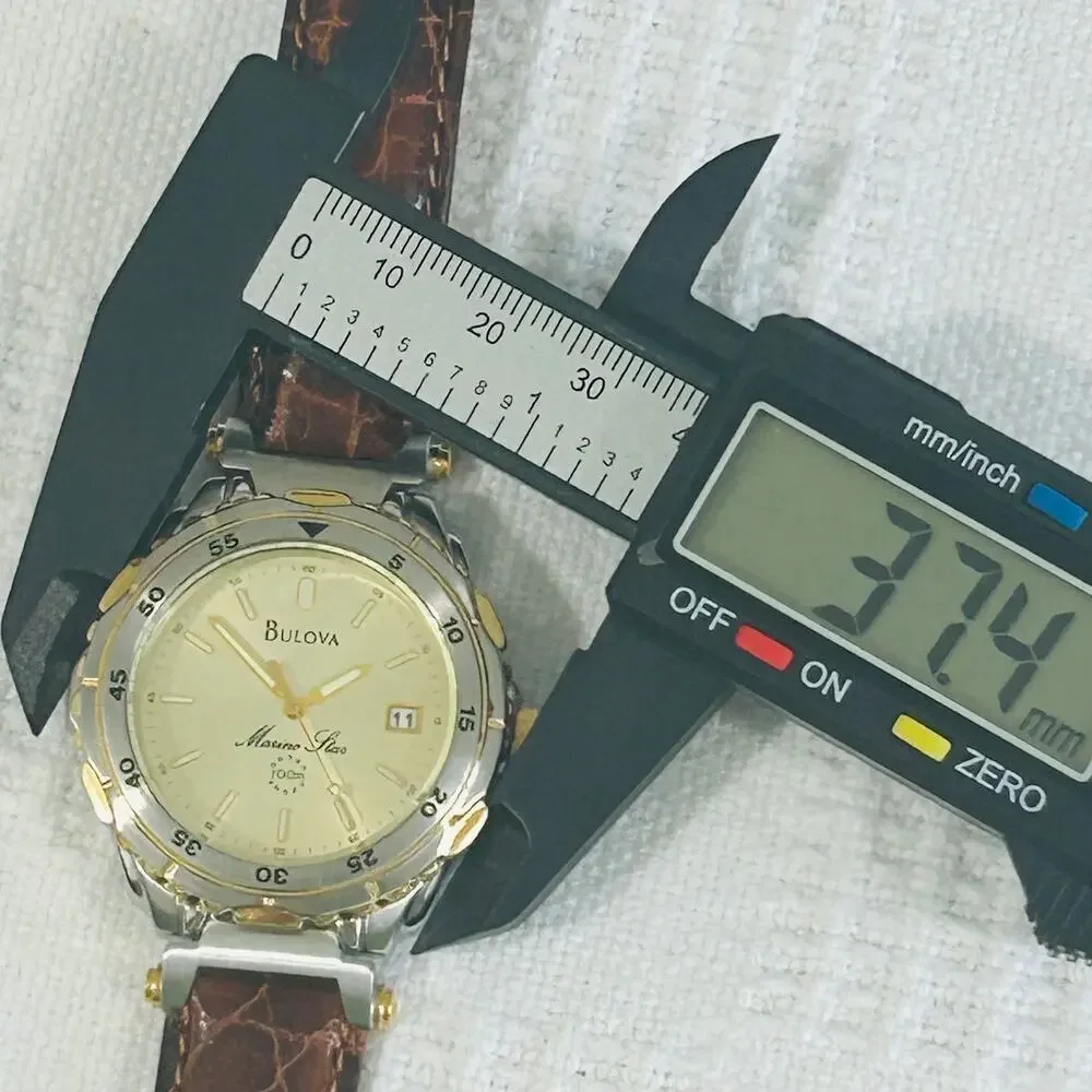 Bulova Marine Star Ladies Watch Quartz 37mm 2 Tone Leather Strap Vintage